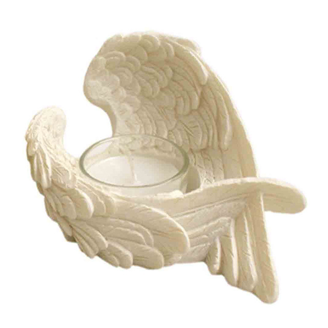 Wholesale White Angel Wing Tea Light Resin Votive Candle Holder Prayer Candle Holder for Memorial Gifts Home Decor