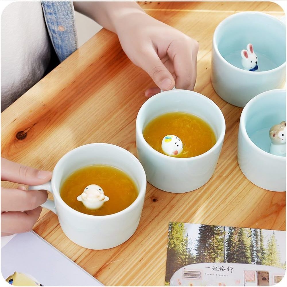 Ceramic Cup Hidden 3D Animal Dog rabbit Cow Inside Mug Cute Cartoon Handmade Figurine Mugs for Coffee Milk Tea Lovers