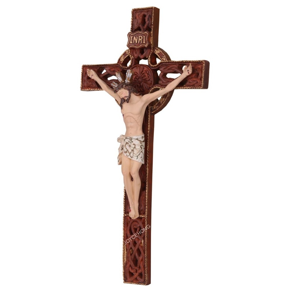 Factory Produce Suffering Jesus Cross Resin Catholic Religious Statue, Crucifix Jesus Nailed On The Cross For Wall Hanging Decor