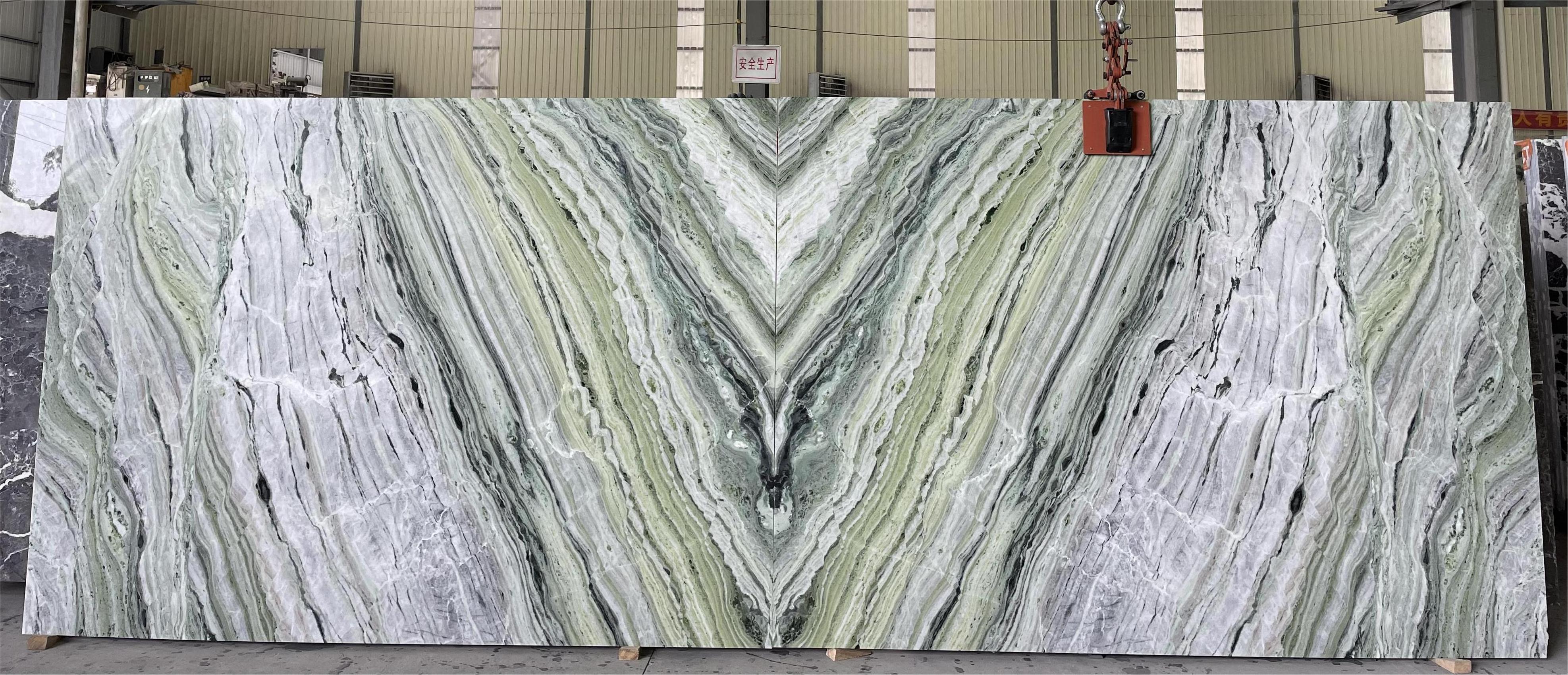 2cm Thickness Chinese Material Polished  Shangrila Green Marble  Slabs Tile for Interior Decoration