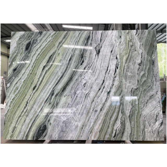 2cm Thickness Chinese Material Polished  Shangrila Green Marble  Slabs Tile for Interior Decoration