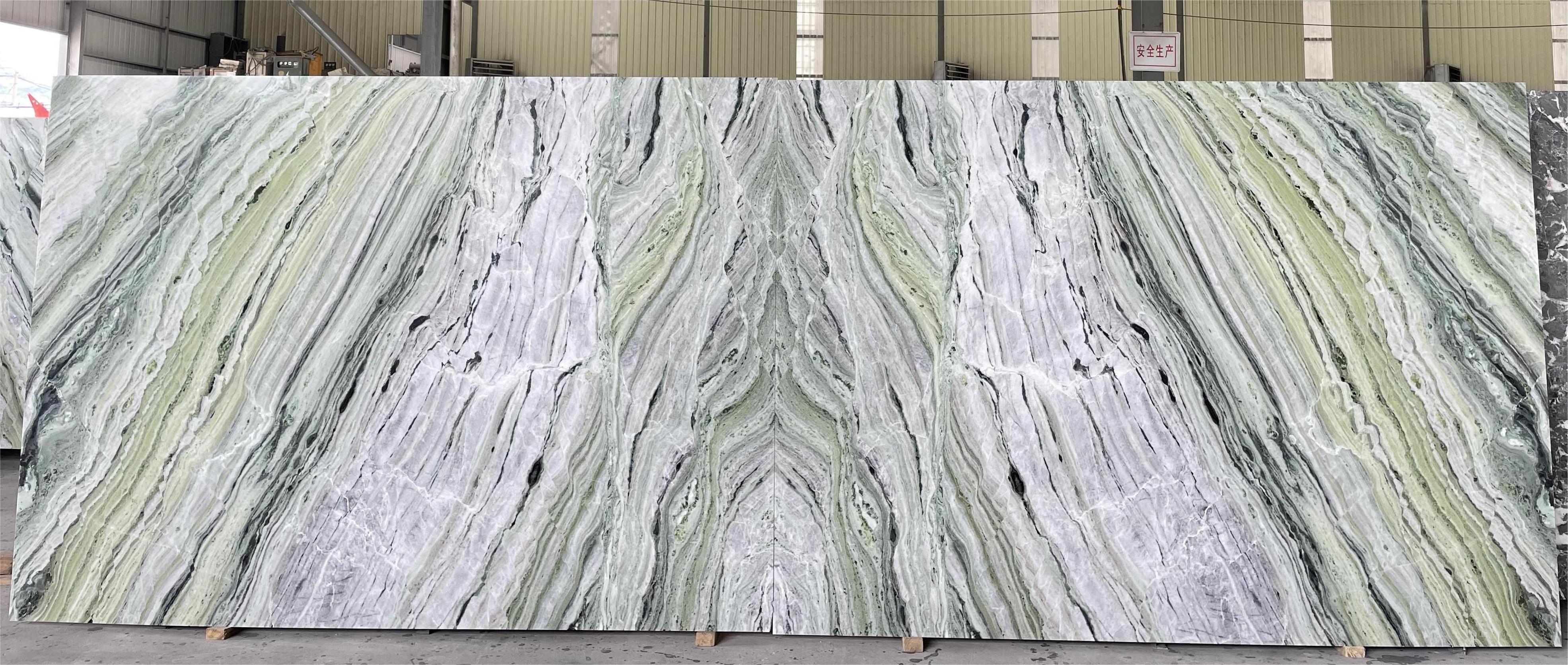 2cm Thickness Chinese Material Polished  Shangrila Green Marble  Slabs Tile for Interior Decoration