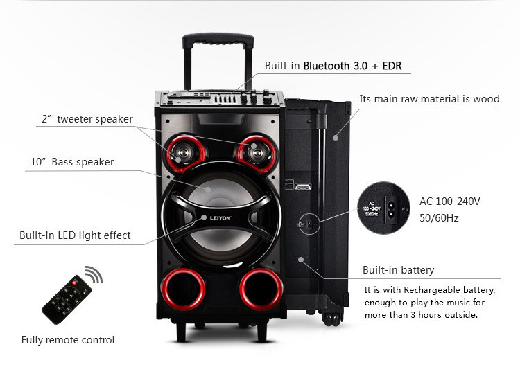 120W Portable trolley speaker  with Karaoke portable speaker with usb port