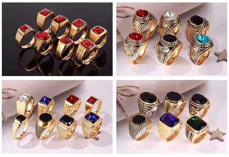 Wholesale Engraved Unique Fashion Men Rings Jewelry Stainless Steel Gold Plated Rings For Women