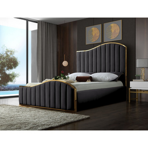 Sleeping Modern Design Queen King Size Velvet Upholstered Platform Bed