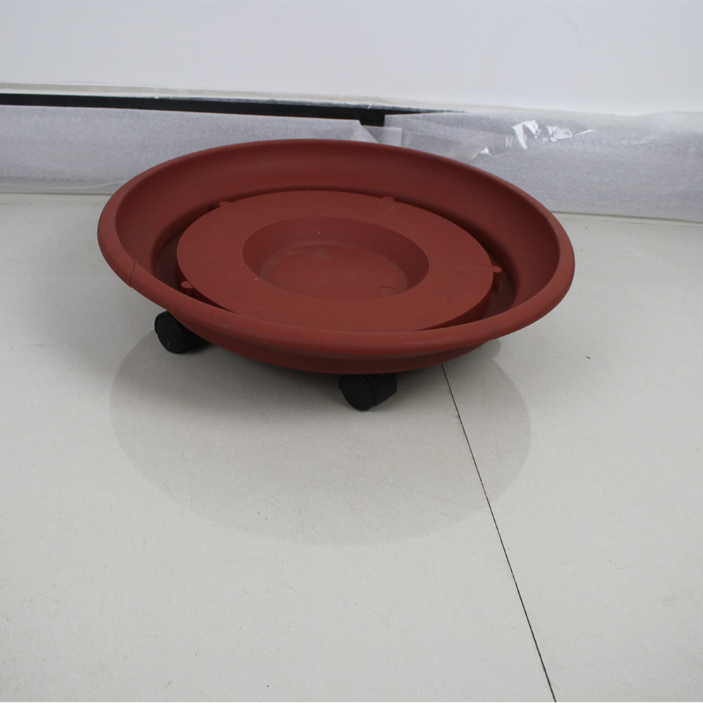 Wholesale clay terracotta color plastic flower pots plant pots tray,plates,pallet,saucer with wheels