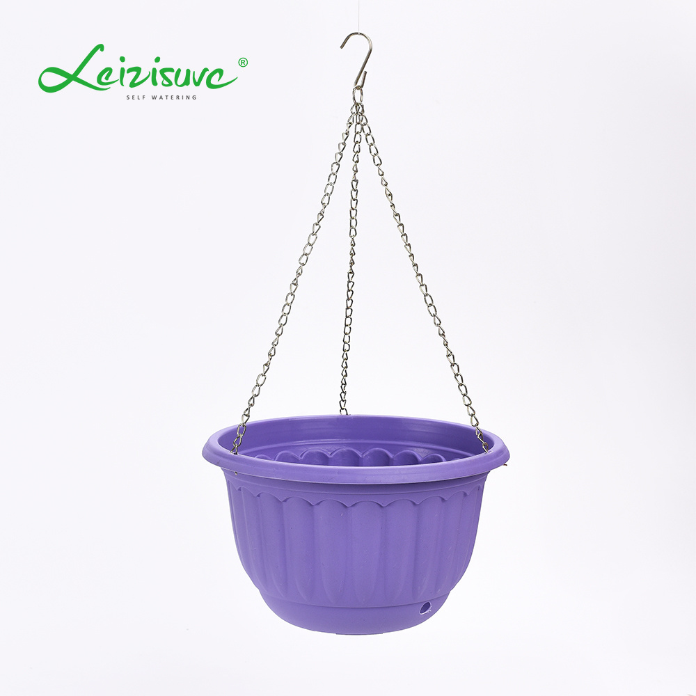 Leizisure Rope Wire Hanging Plastic Flowerpots Wholesale Garden and Indoor Cheap Ball Plant Planter Pots