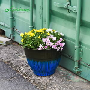 Leizisure Blue Ceramic Looking Plastic Flowerpots Garden Decoration Glazed Pottery Planter Flower Pots