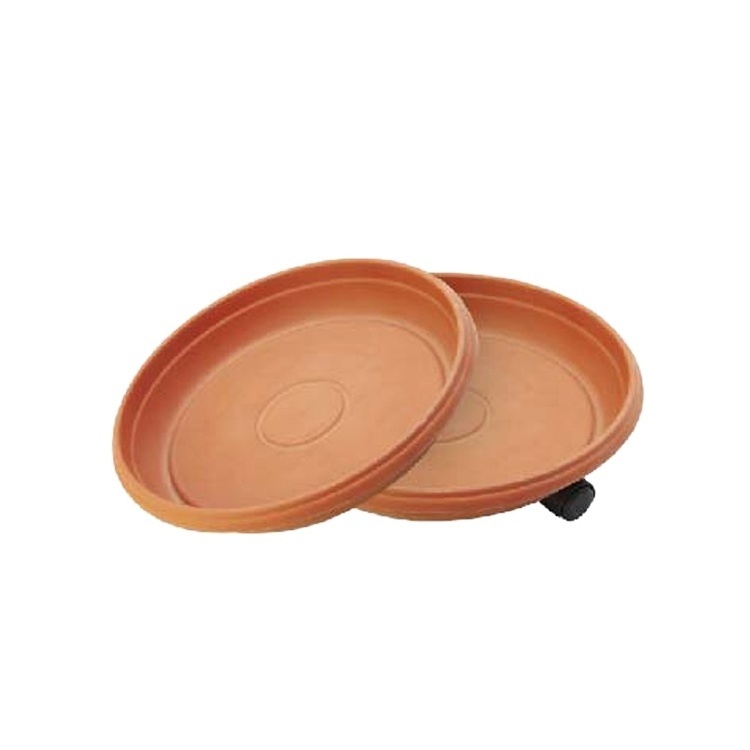 Wholesale clay terracotta color plastic flower pots plant pots tray,plates,pallet,saucer with wheels