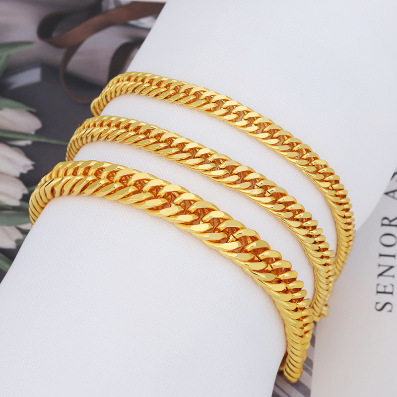 JSL High Quality Popular 24K Gold Plated Copper Alloy Bracelet Button Watch Chain Simple Items Creative Hollow Jewelry For Women