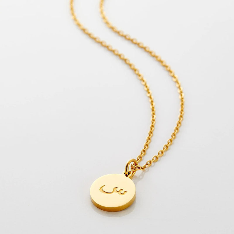 Custom engrave simple Jewelry Wholesale Women Arabic Necklace Gold Plated Stainless Steel Initials Greek Arabic Letter Necklace