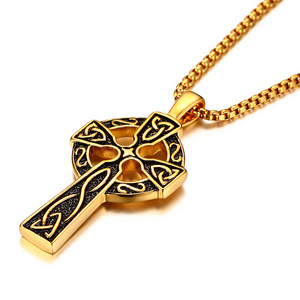 Stainless Steel Casting 3D Embossed  hip-hop Christian Black Oil Tone Cool Men's Faith Jewelry Celtic Knot Vintage Cross Pendant