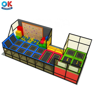 OK Playground Commerical Indoor Playground Trampoline Park with Foam Pit Basketball Slam Dunk Hoop