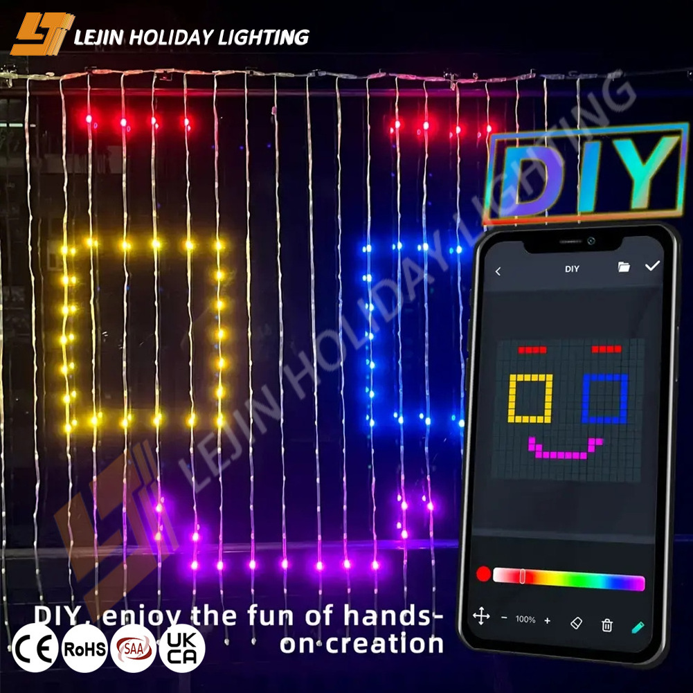 APP control safe waterproof IP65 led smart fairy curtain light for holiday decoration