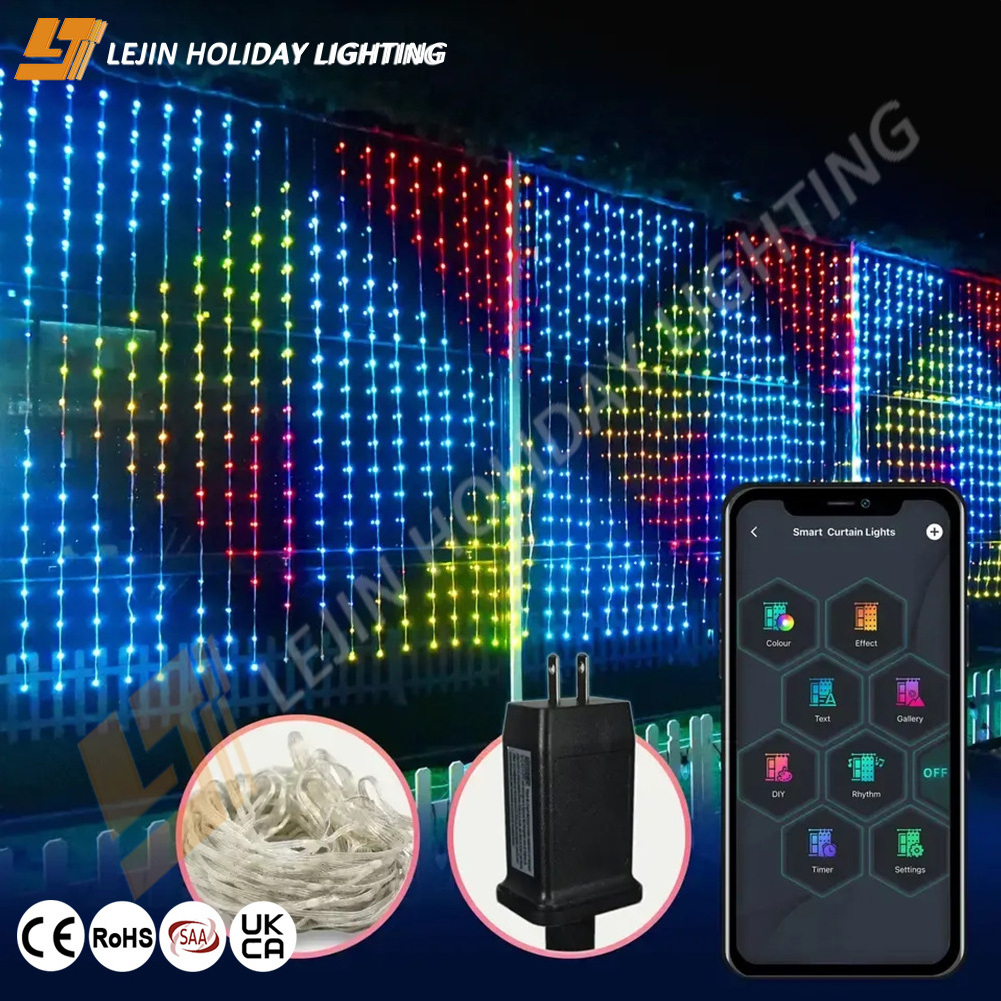 APP control safe waterproof IP65 led smart fairy curtain light for holiday decoration