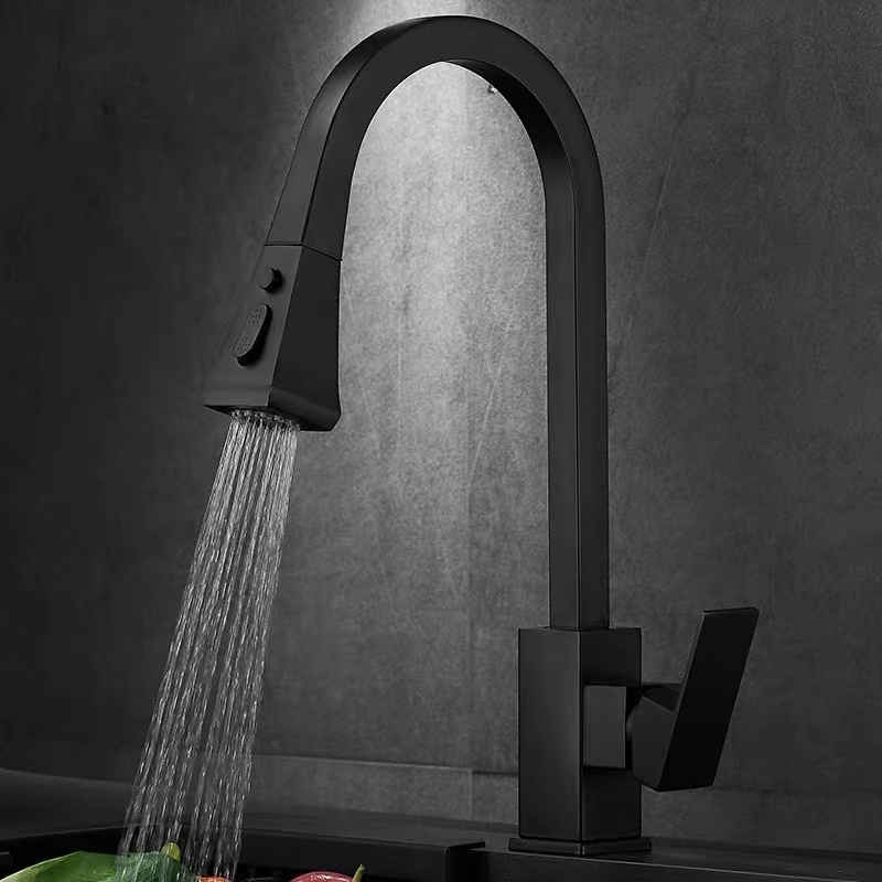 Pull Down Sprayer Single Handle Kitchen Sink Faucet 304 Stainless Steel Sale CLASSIC Core Black and Gold Modern Contemporary Gua