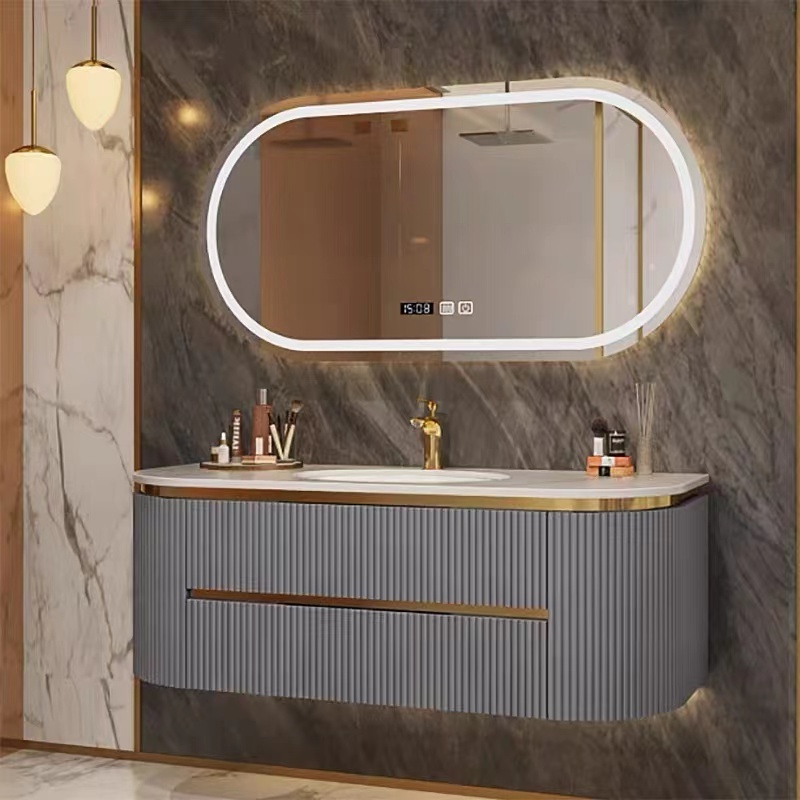 Wall Mounted Mirrored Cabinets Bathroom Vanity Sale Soft Black Silver White LED Light Copper Customized Style Parts