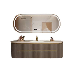 Luxury Wall Mounted Mirrored Cabinets Bathroom Vanity With  LED Light Customized Style Stainless Steel