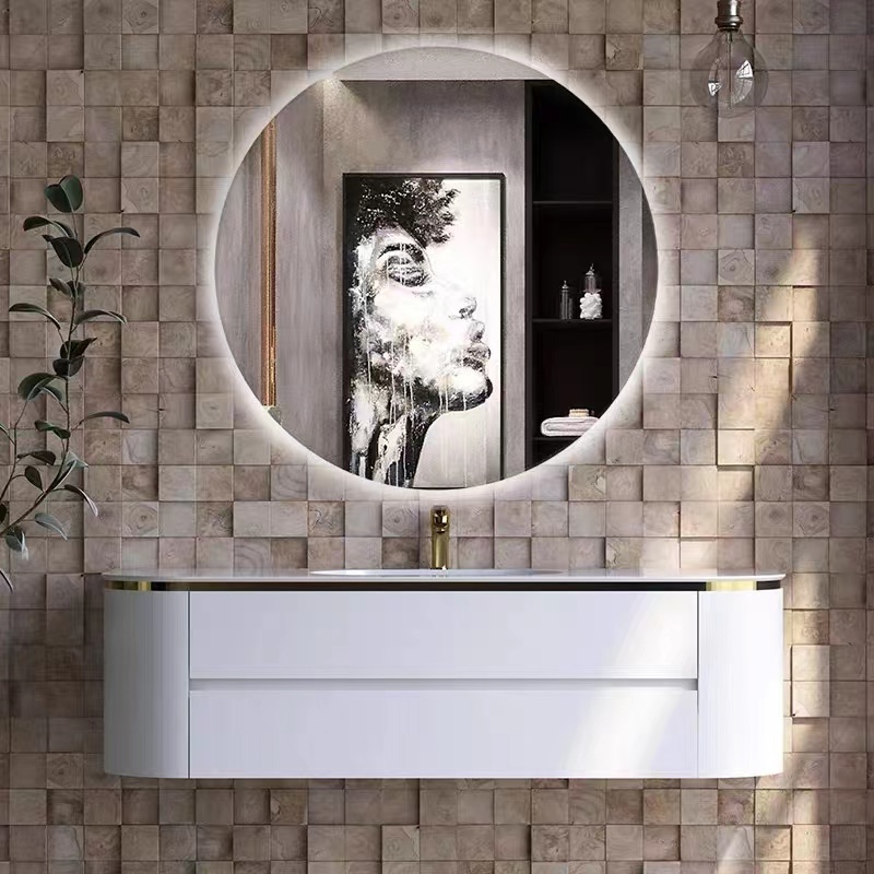 Wall Mounted Mirrored Cabinets Bathroom Vanity Sale Soft Black Silver White LED Light Copper Customized Style Parts