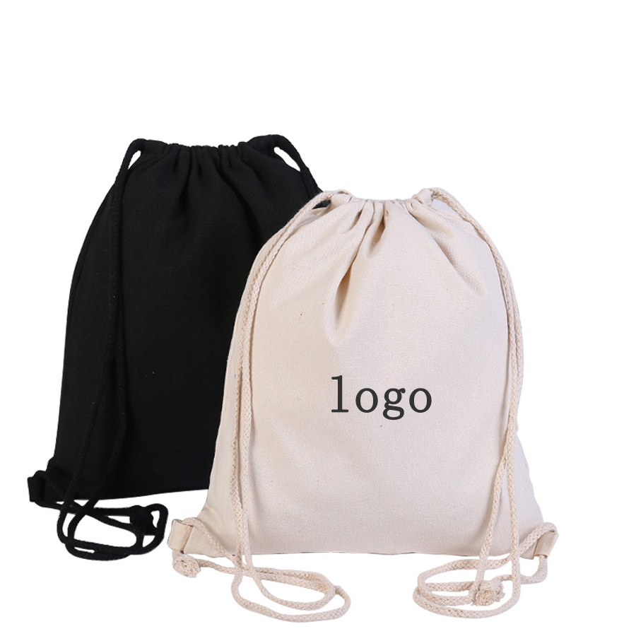 customized logo Plain Natural shopping cotton bag draw string backpack Cotton Canvas drawstring backpack