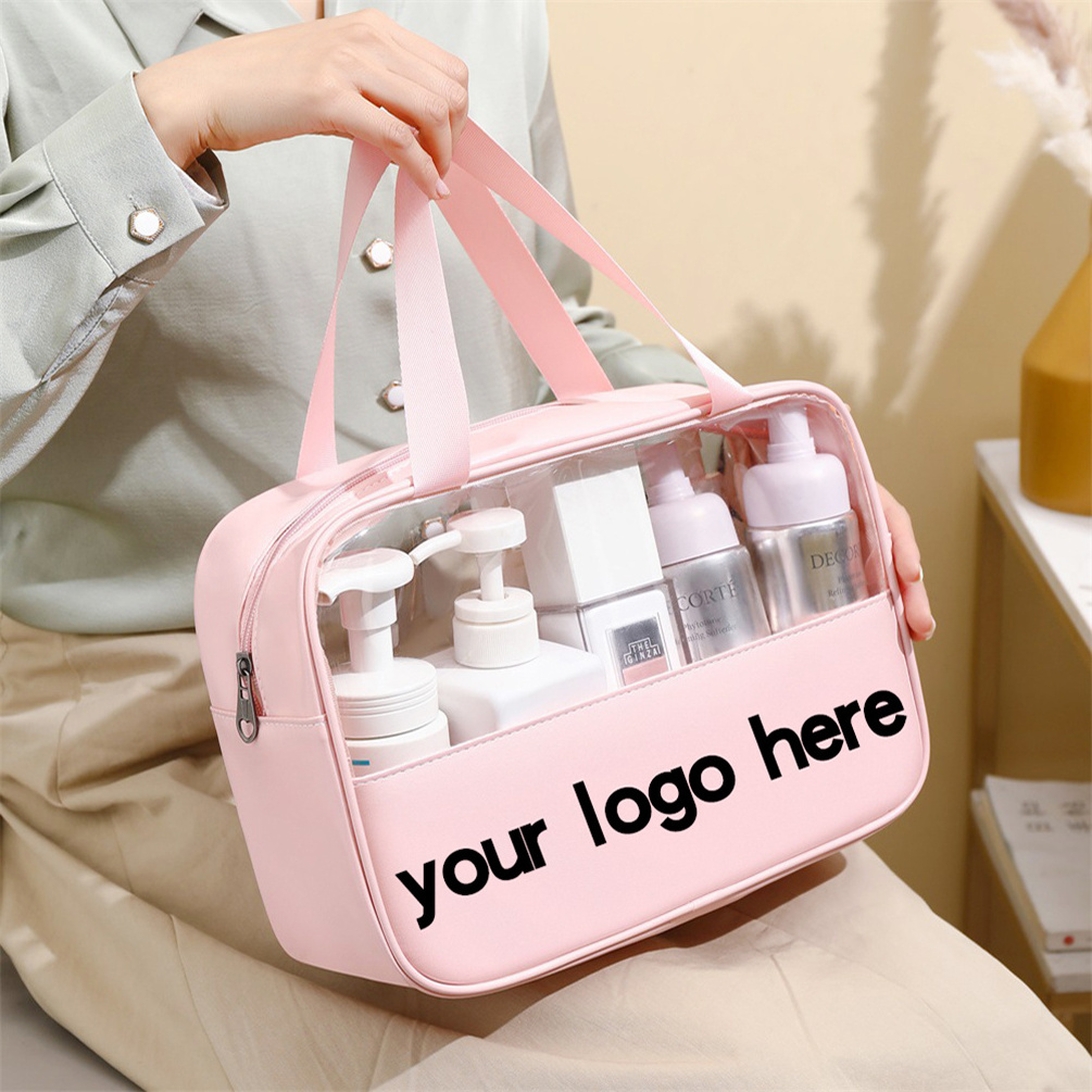 Personalized Custom Logo Clear Makeup Bag Female PVC Transparent PU Makeup Brush Beauty Skin Care Pouch Cosmetic Toiletry bag