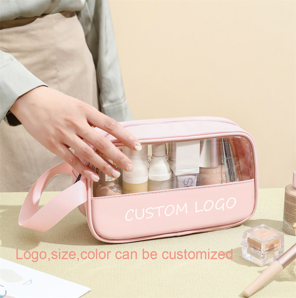 Personalized Custom Logo Clear Makeup Bag Female PVC Transparent PU Makeup Brush Beauty Skin Care Pouch Cosmetic Toiletry bag