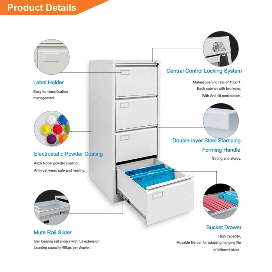 Office Steel Storage File Cabinet 4 Drawer Vertical Office Furniture Metal 4 Drawer Filing Steel Cabinet