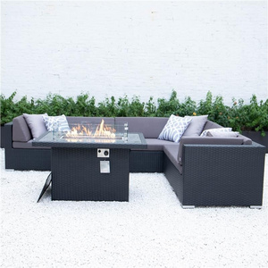 Patio Garden Outdoor Furniture Sets With Fire Pit Table Modern Rattan Sofa Waterproof Sectional Sofa Set