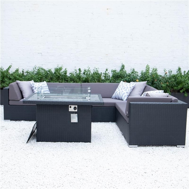 Patio Garden Outdoor Furniture Sets With Fire Pit Table Modern Rattan Sofa Waterproof Sectional Sofa Set