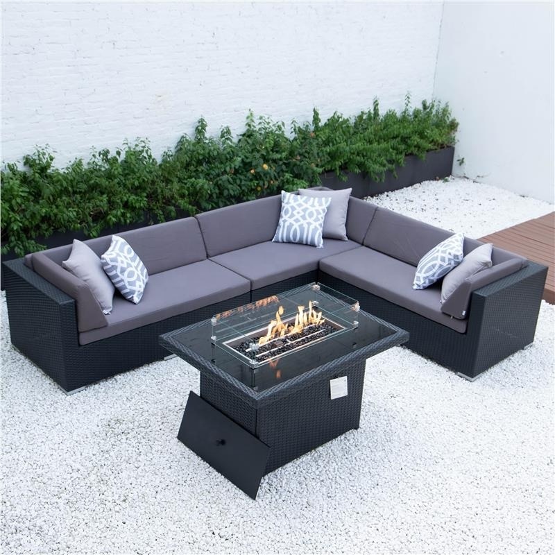 Patio Garden Outdoor Furniture Sets With Fire Pit Table Modern Rattan Sofa Waterproof Sectional Sofa Set