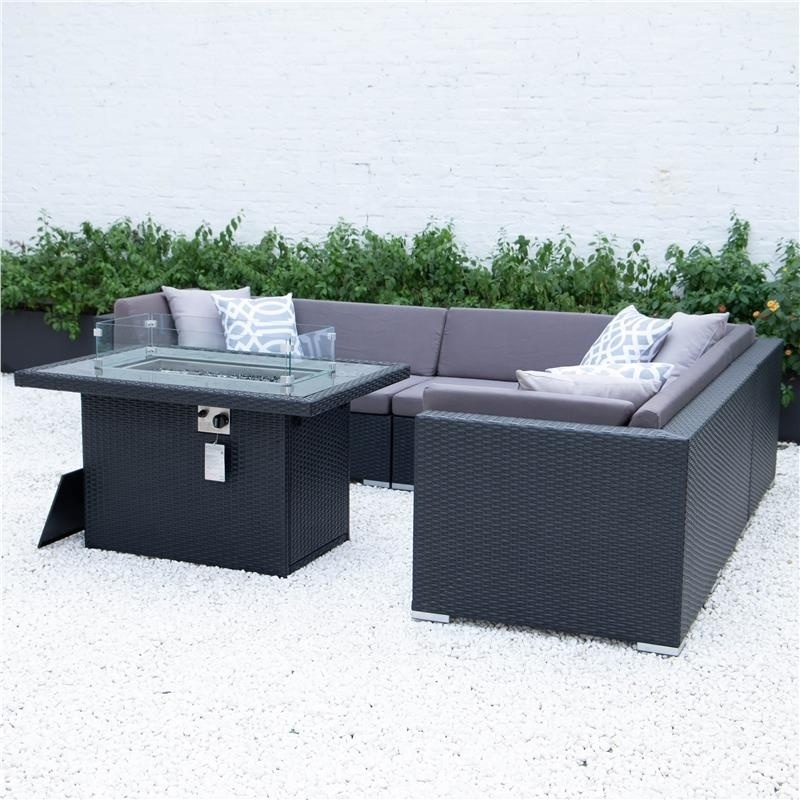 Patio Garden Outdoor Furniture Sets With Fire Pit Table Modern Rattan Sofa Waterproof Sectional Sofa Set