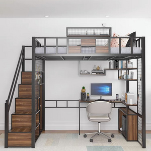 Bedroom furniture wholesale double queen full size Industrial metal frame Iron metal bunk loft beds with single bed or desk