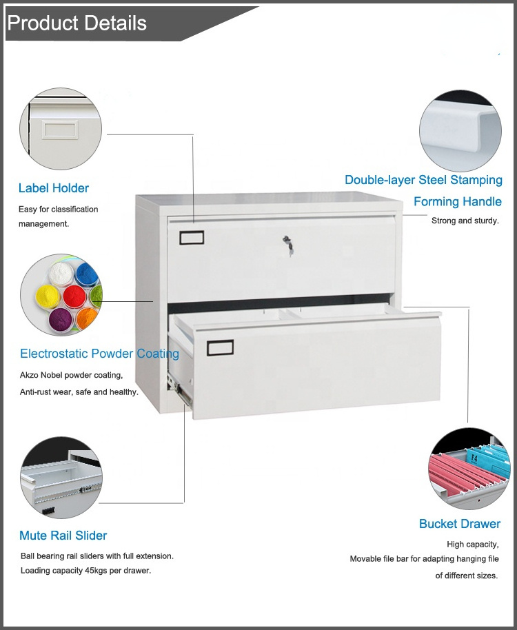 Office Furniture Lateral Huge Capacity Knock-down File Cabinet Metal Storage 2 Drawer Cabinet