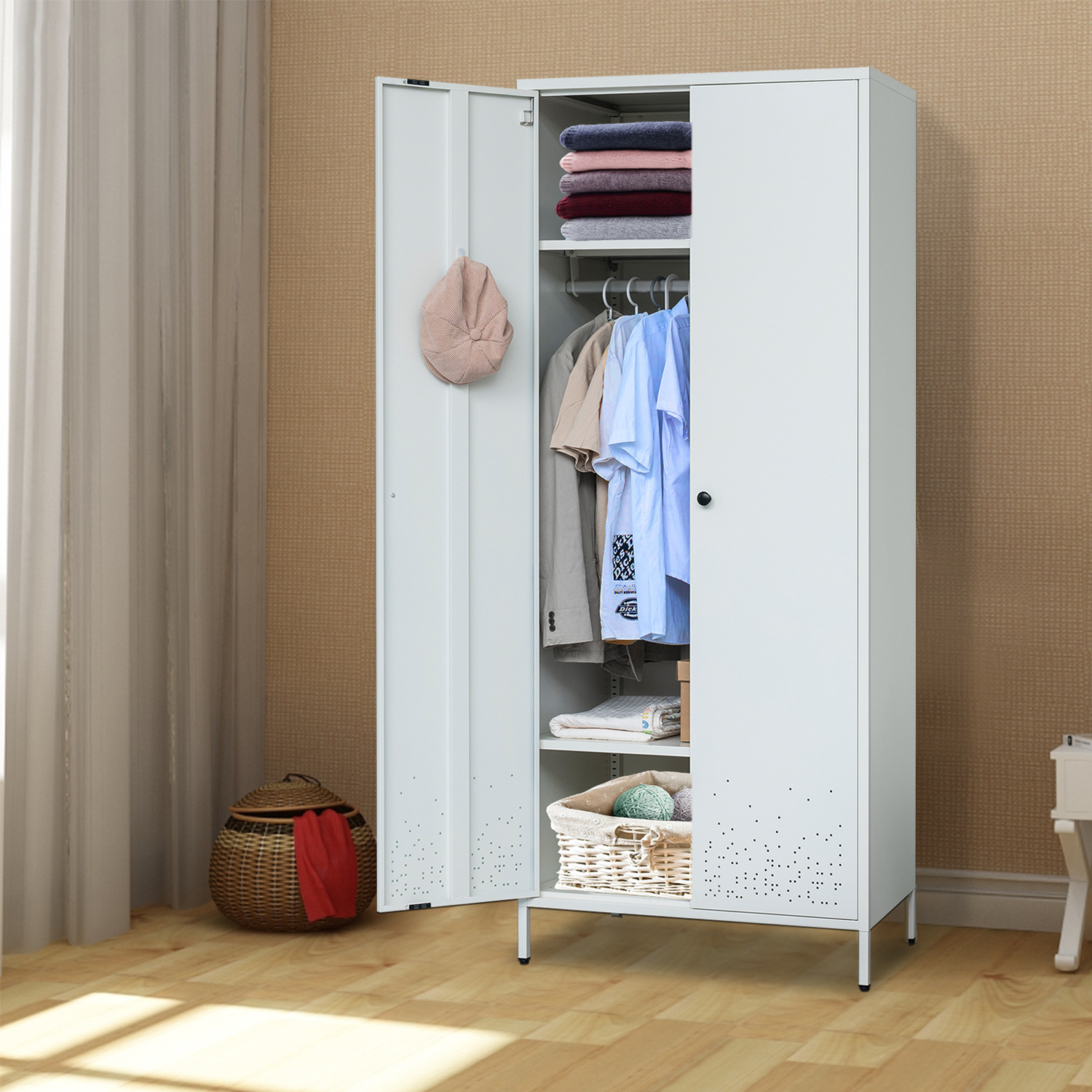 Sliding Door Steel Cabinet 2 Door Bedroom Furniture Metal Cabinet Swing Door Closet Wardrobe