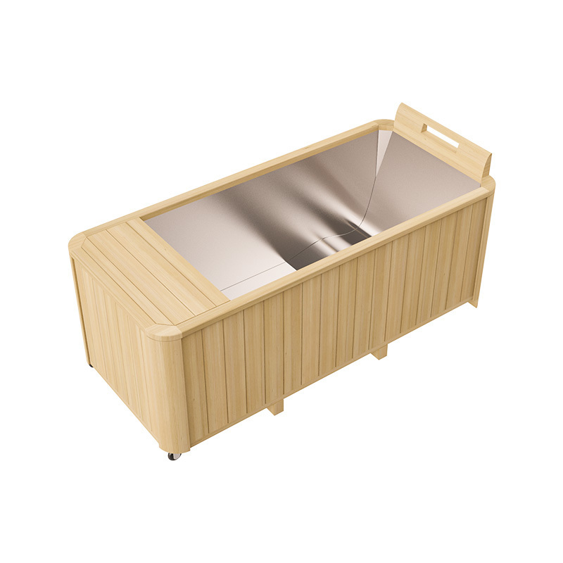 Rectangular Ice Plunge Outdoor Red Cedar Hemlock Wooden Ice Bath Garden Stainless Steel Tub Cold Plunge Bath