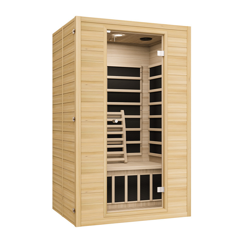 1 to 2 Person Hemlock Wood Low EMF FAR Infrared Sauna For Home with LED Control Panel and Tempered Glass Door