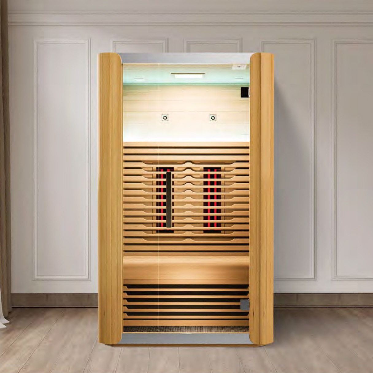 Hot Sale Full Spectrum Infrared Sauna Glass Door 1 Person Combination Infrared Sauna Room with Stereo Speaker