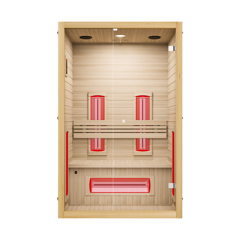 1 to 2 Person Hemlock Wood Low EMF FAR Infrared Sauna For Home with LED Control Panel and Tempered Glass Door