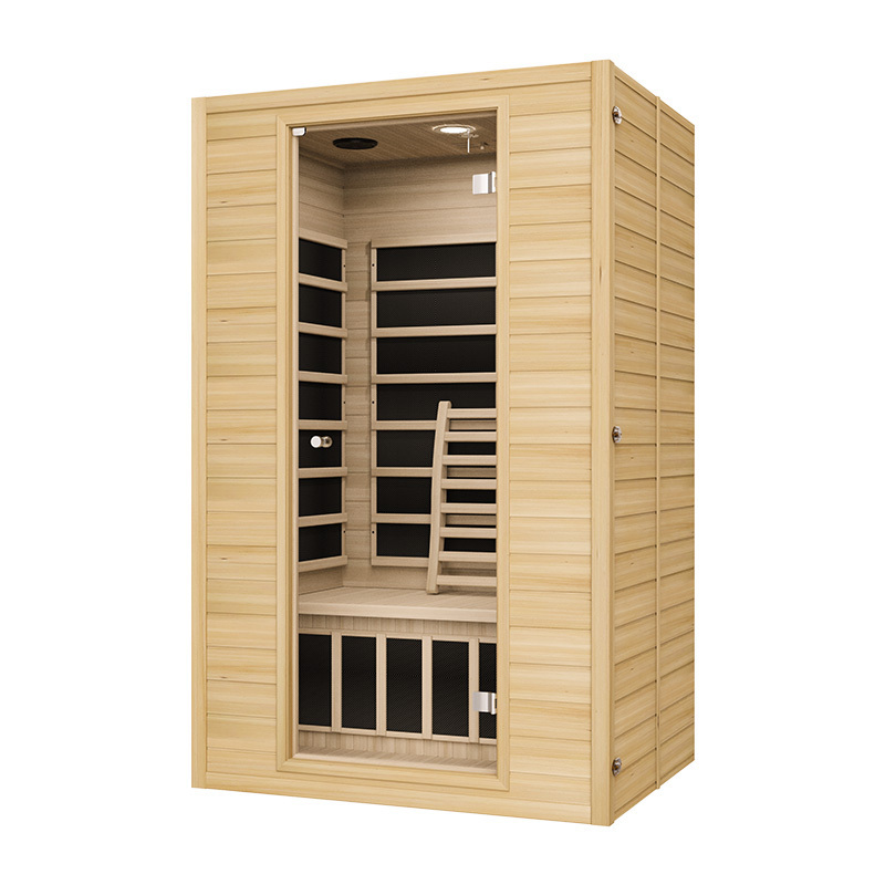 1 to 2 Person Hemlock Wood Low EMF FAR Infrared Sauna For Home with LED Control Panel and Tempered Glass Door