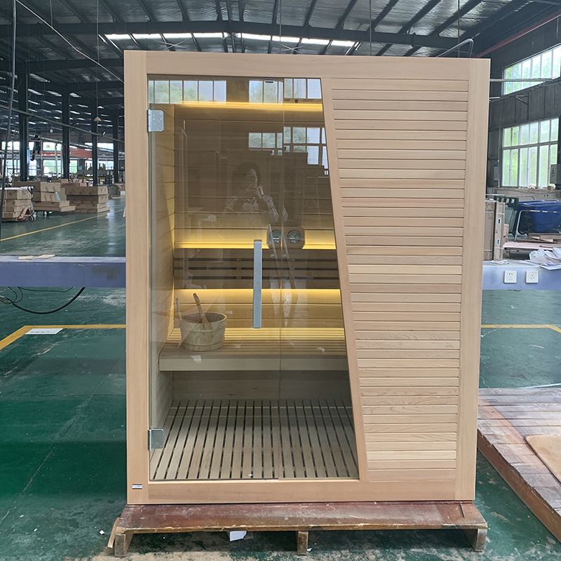 Standard 2-3 People Infrared Wooden Sauna Cabin Hemlock Traditional Sauna Stove Dry Steam Sauna With Colorful Light