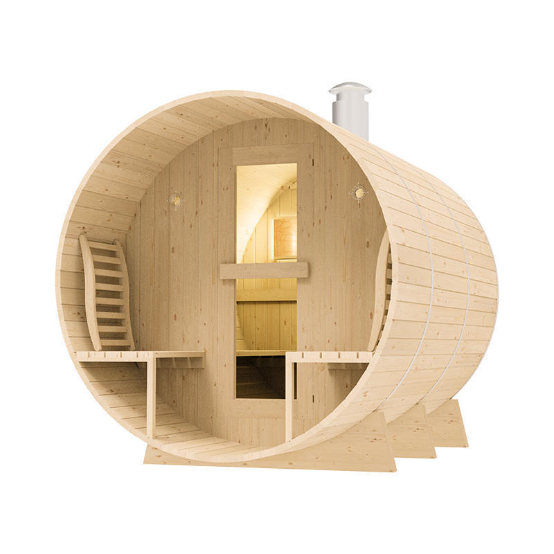 Barrel Sauna Wood Burning Traditional Outdoor Wooden Burning Barrel Sauna Comfortable 6-8 Persons Outdoor Barrel Sauna Room