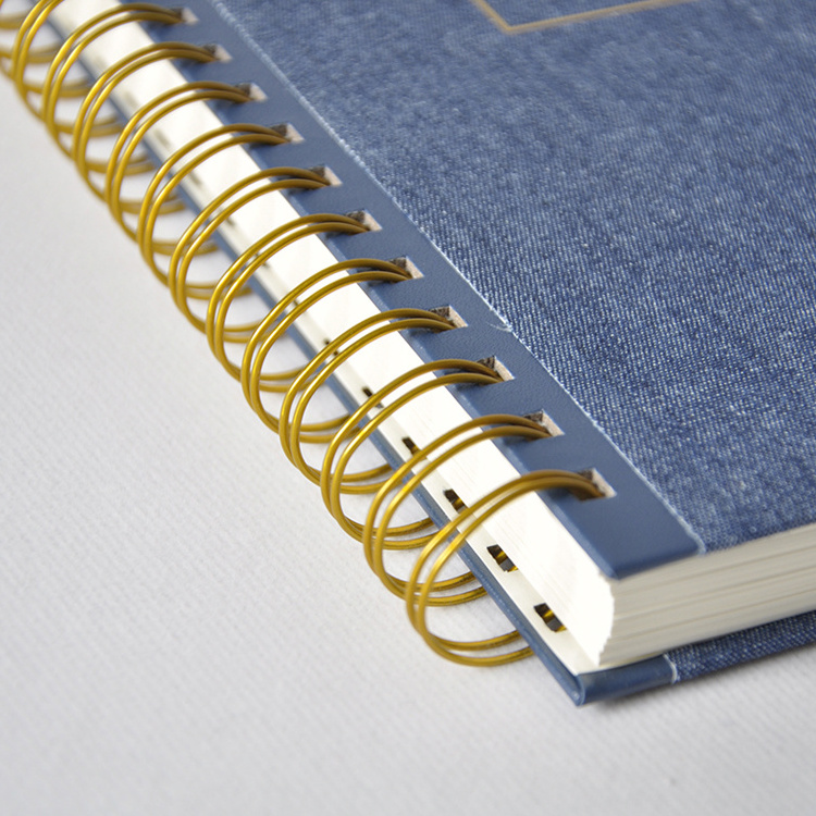 Custom 2023 2024 Planner Manufacturers Business Diary Journal A4 A5 Hardcover Blue Denim Fabric Spiral Binding Bound Notebook