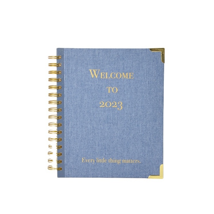 Custom 2023 2024 Planner Manufacturers Business Diary Journal A4 A5 Hardcover Blue Denim Fabric Spiral Binding Bound Notebook