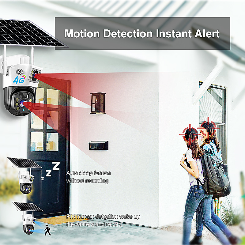 4MP Solar power Battery cloud PTZ Outdoor Waterproof CCTV IP 4G camera low power solar camera with PIR Motion detection