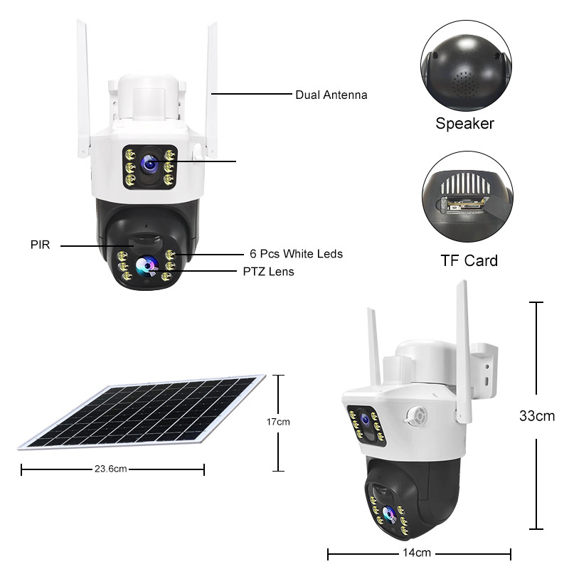 4MP Solar power Battery cloud PTZ Outdoor Waterproof CCTV IP 4G camera low power solar camera with PIR Motion detection