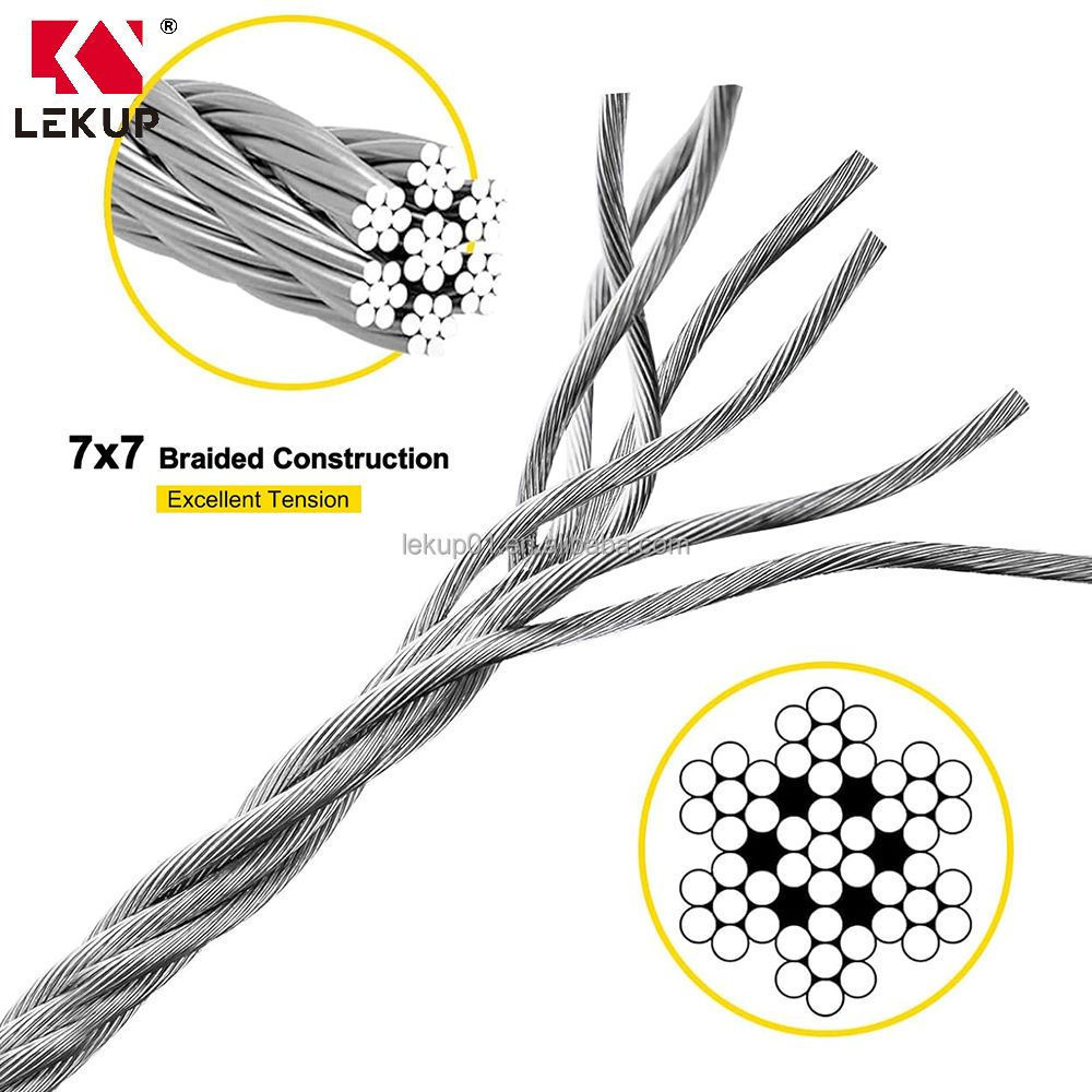 T316 Stainless Steel Cable Railing Kit Braided Steel Cable 1/8