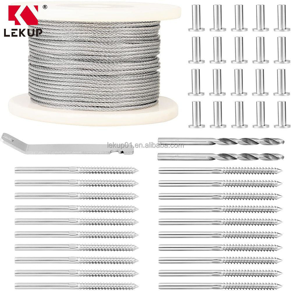 T316 Stainless Steel Hardware 200ft 1/8 Cable Right & Left Swage Lag Screws Protector Sleeves 1/8