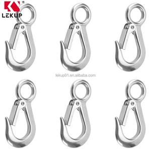 Heavy Duty SS304 SS316 Lifting Grab Hooks 3/4" Large Eye Safety Latch Crane Slip Hook Stainless Steel Eye Hook with Safety Latch