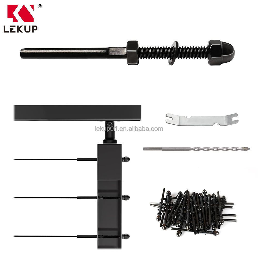 T316 Deck Stair Hardware Terminal Stainless Steel Hand Swage Threaded Stud Tensioner Black Cable Railing Kit for 1/8