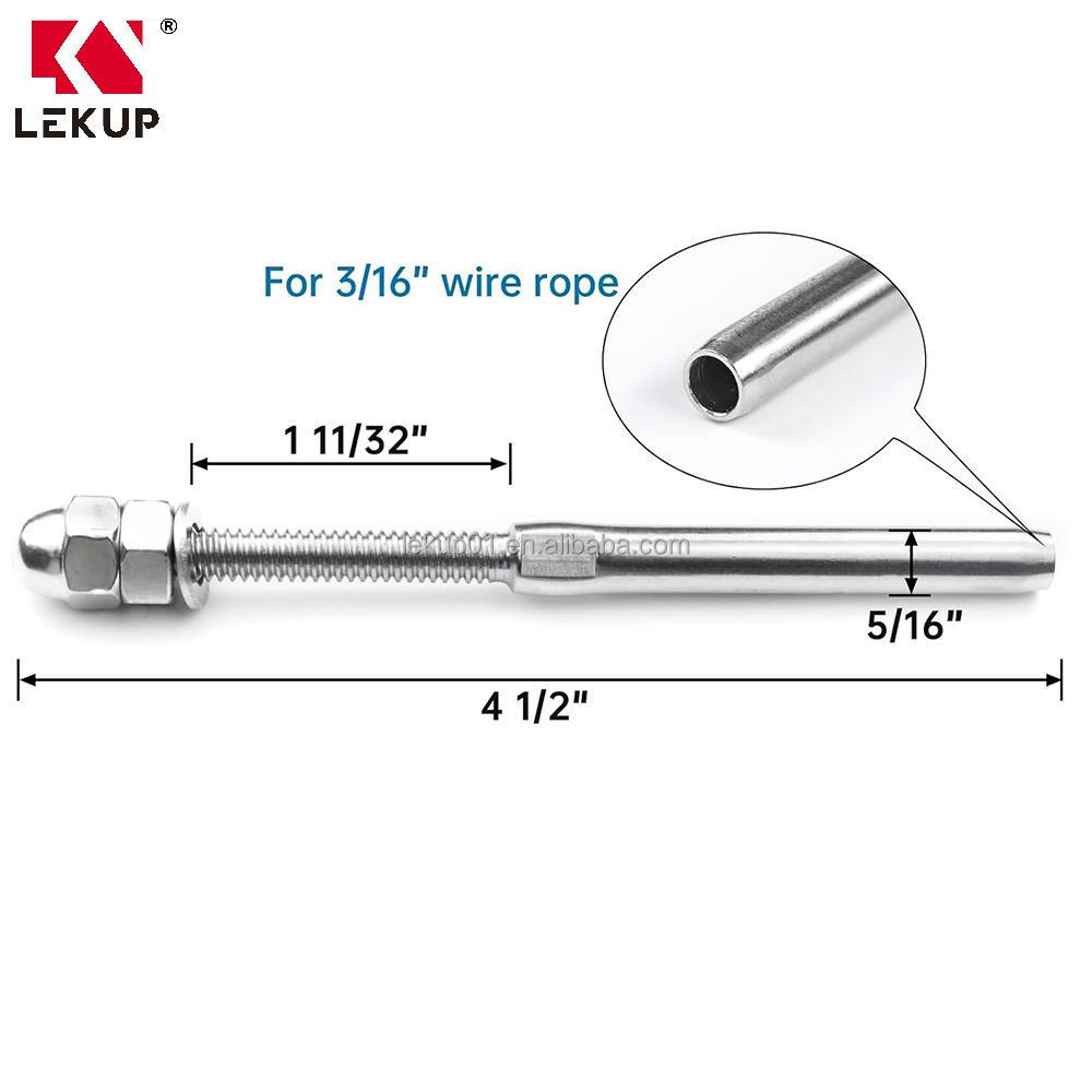 T316 Stainless Steel Hand Swage Threaded Stud Tensioner Cable Railing Kit Terminal for 3/16